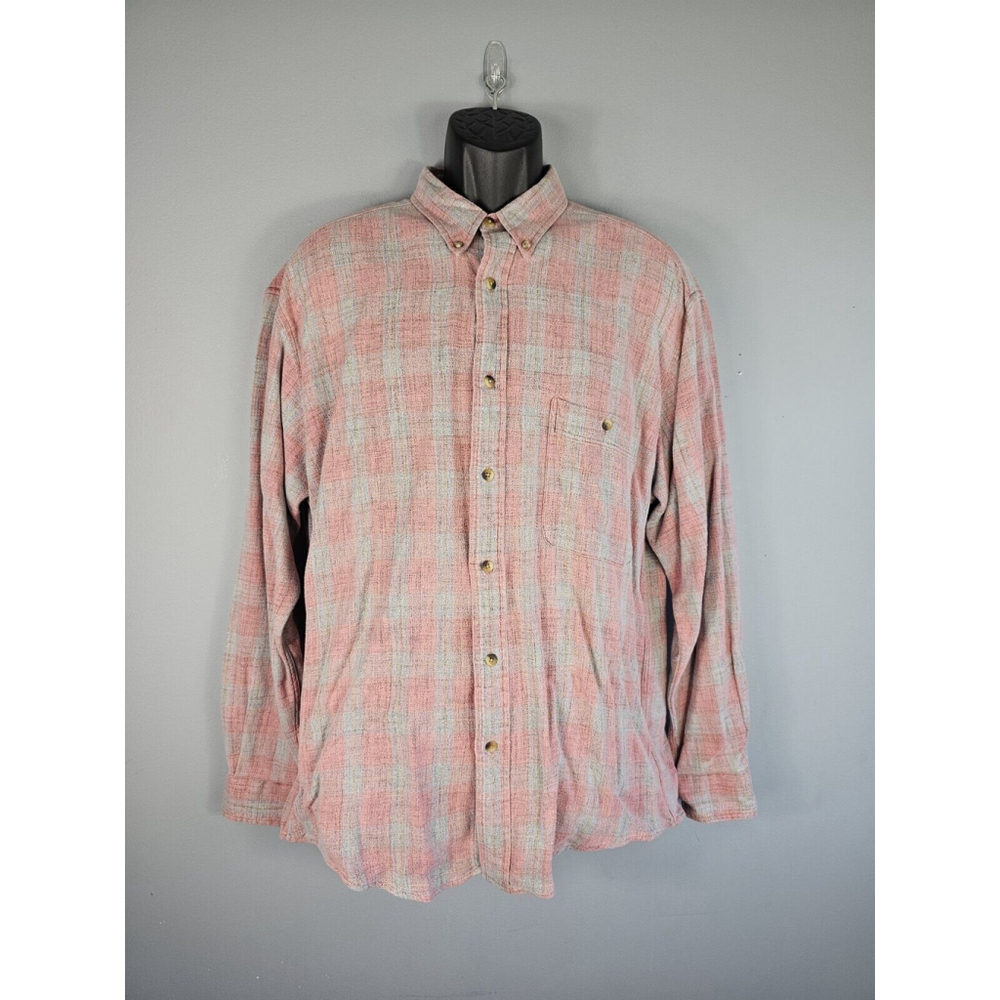 Madison Trader Men's Washed Cotton Flannel Shirt Pink/Blue SZ: Large